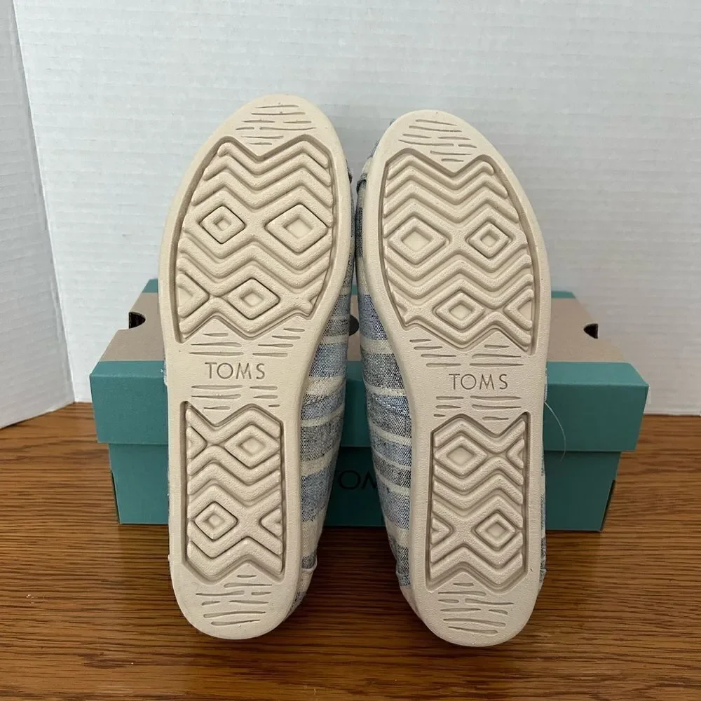 Womens TOMS Alpargata Blue Multi Wide Stripe Canvas Slip On Flat Shoes Size 7
